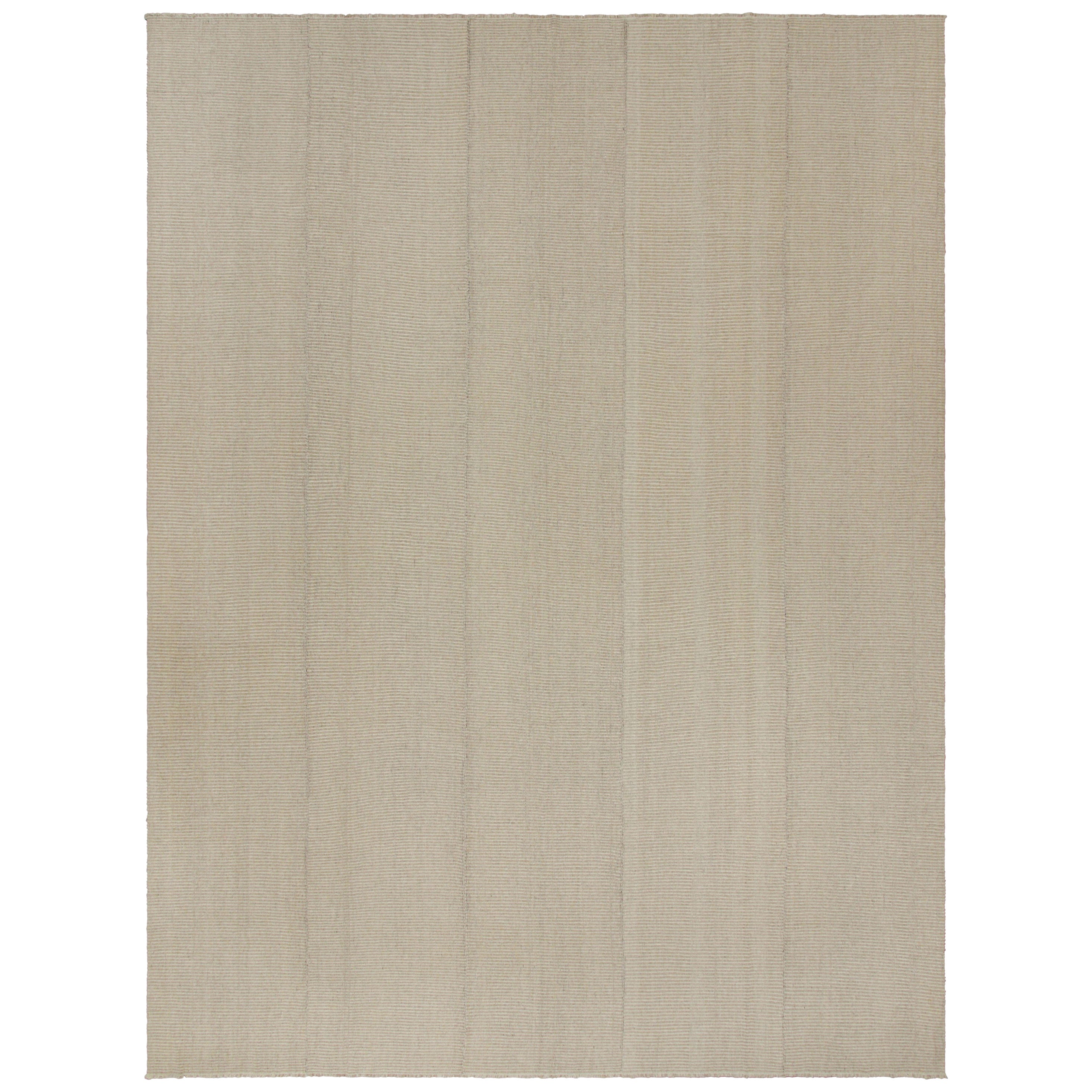 Oversized Rug & Kilim’s Contemporary Kilim with Textural Brown and Cream Stripes