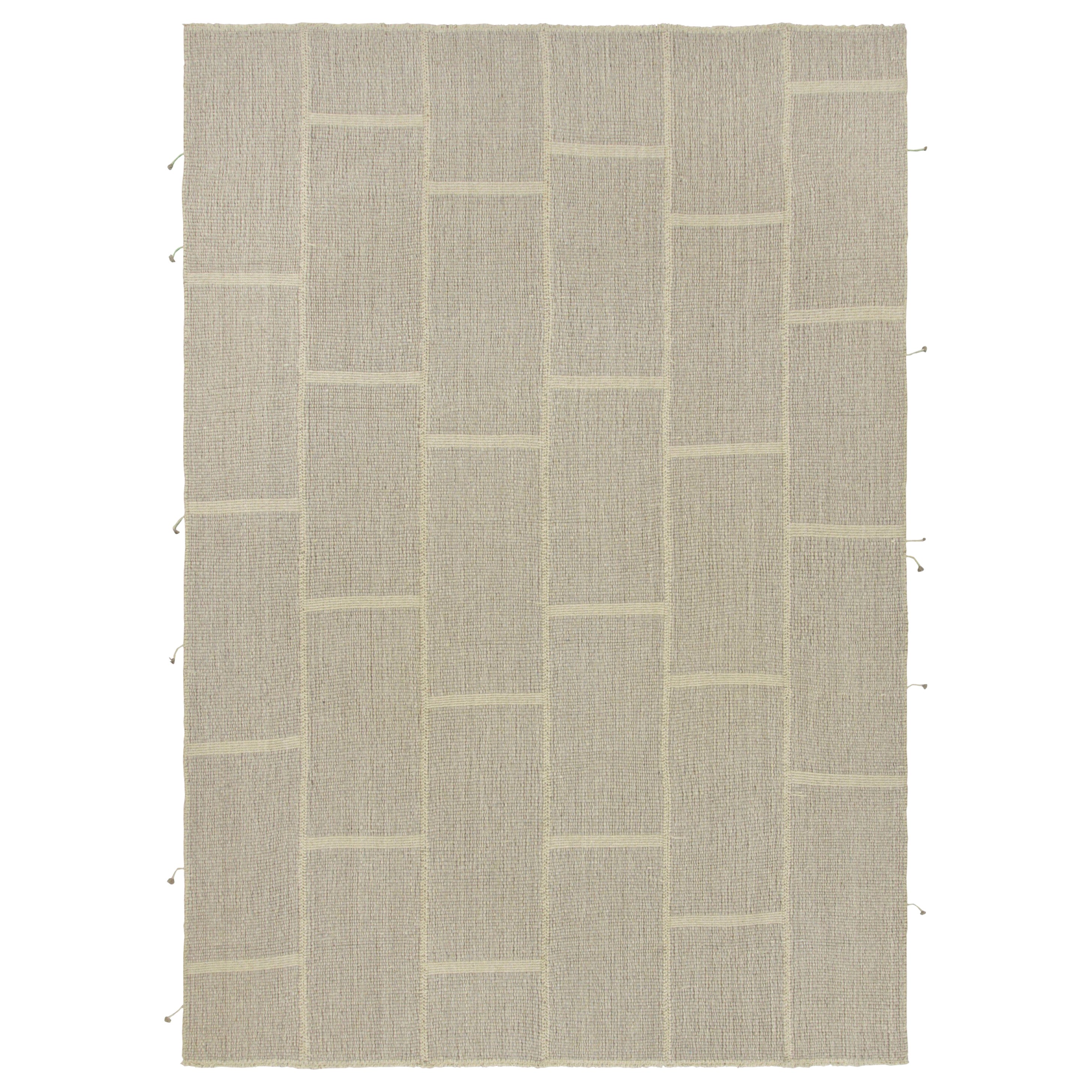 Rug & Kilim’s Contemporary Kilim with Textural Beige-Brown and Cream Stripes