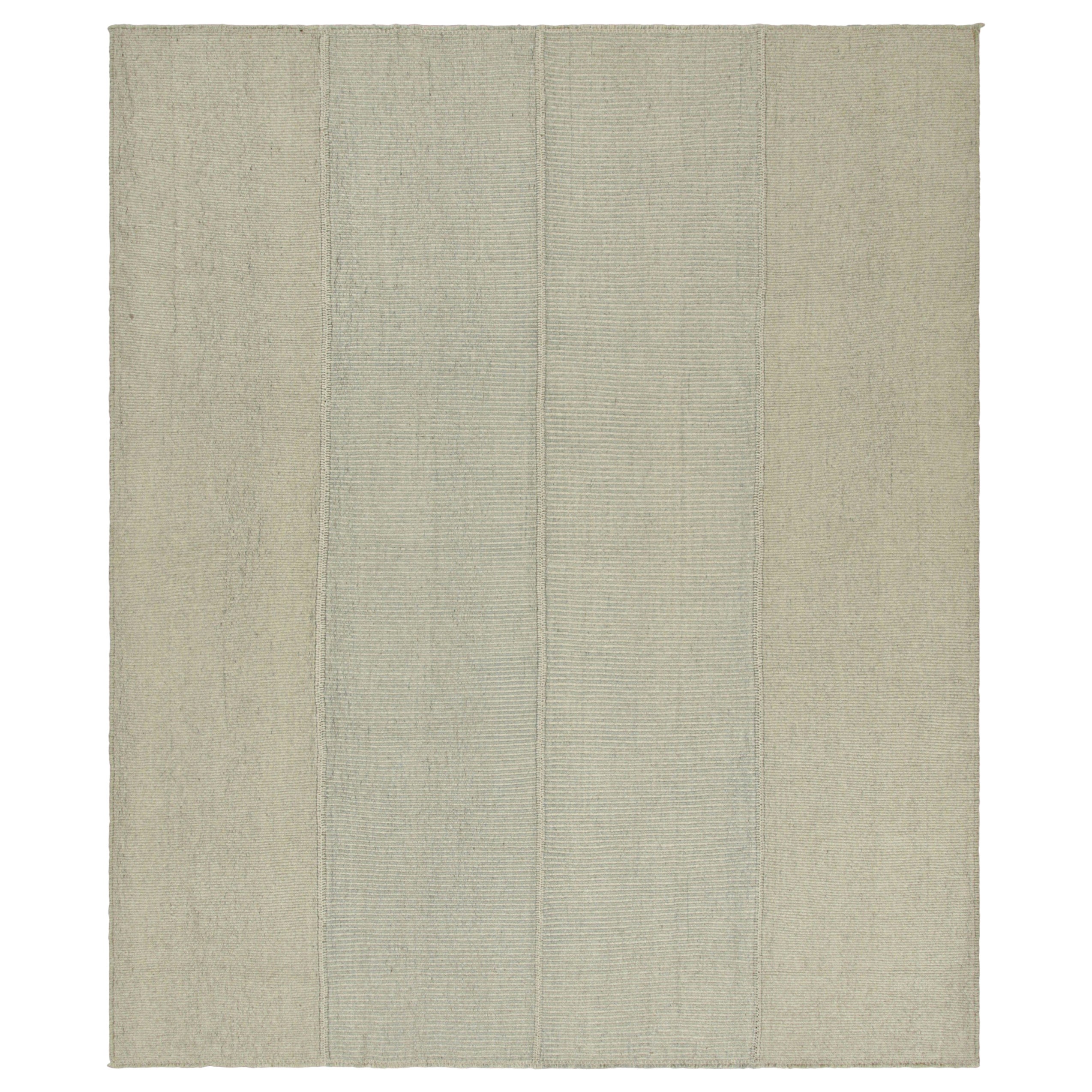 Rug & Kilim’s Contemporary Kilim with Textural Cream, Beige and Blue Stripes