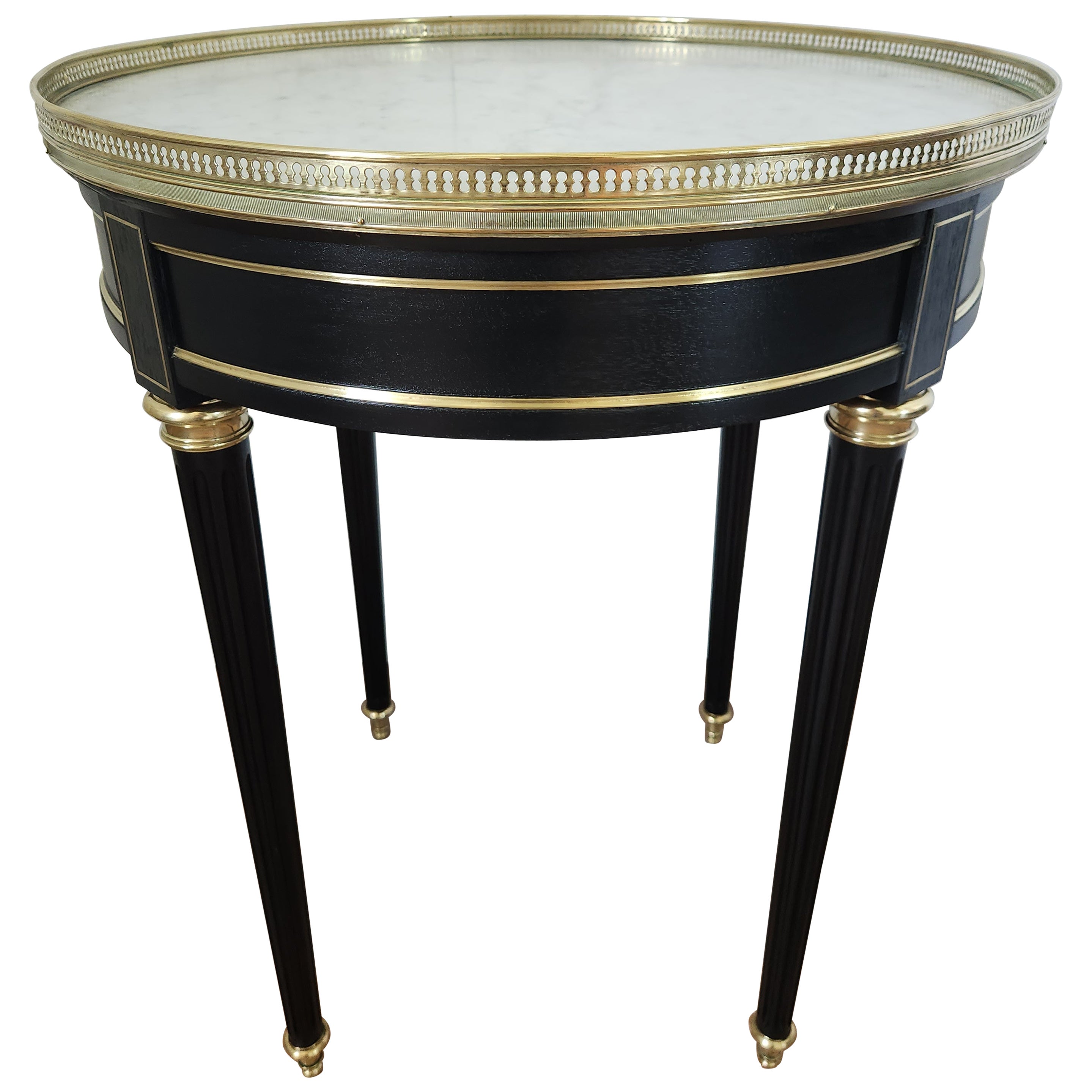 Antique French Louis XVI "Bouillotte" Tavolino, Marmo di Carrara e Bronzo