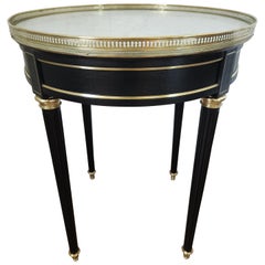 Antique French Louis XVI "Bouillotte" Side Table, Carrara Marble & Bronze