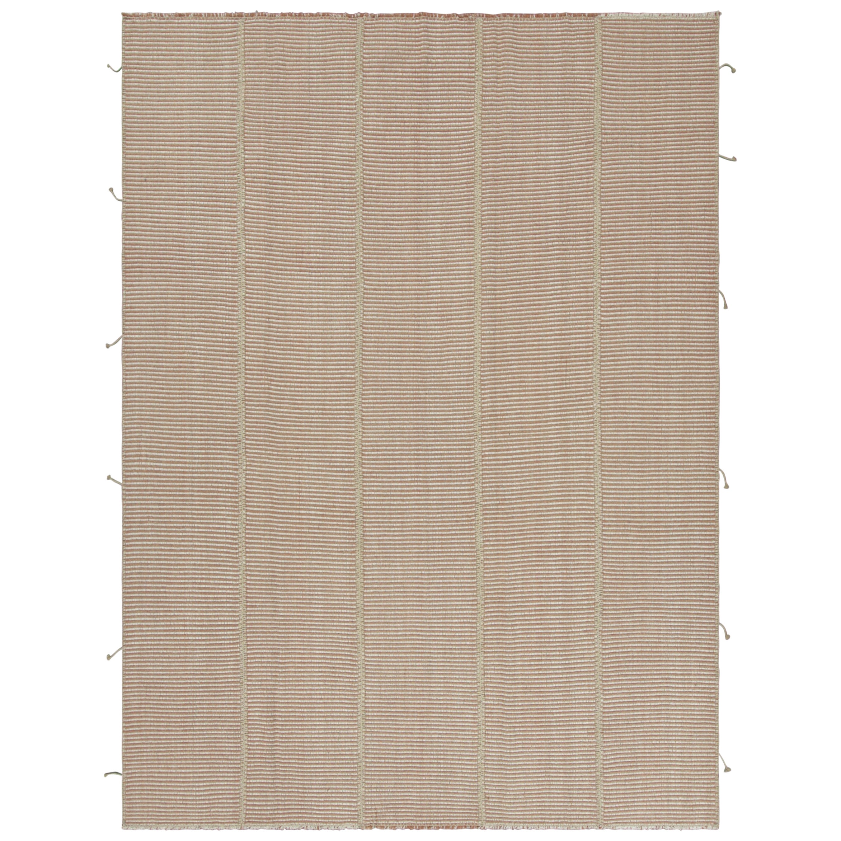 Rug & Kilim’s Contemporary Kilim with Textural Cream, Pink and Beige Stripes