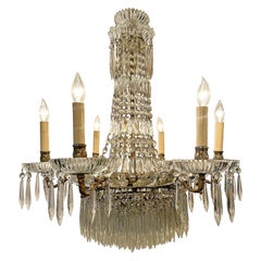 Antique French Cut Crystal and Gold Bronze Chandelier, Circa 1890's.