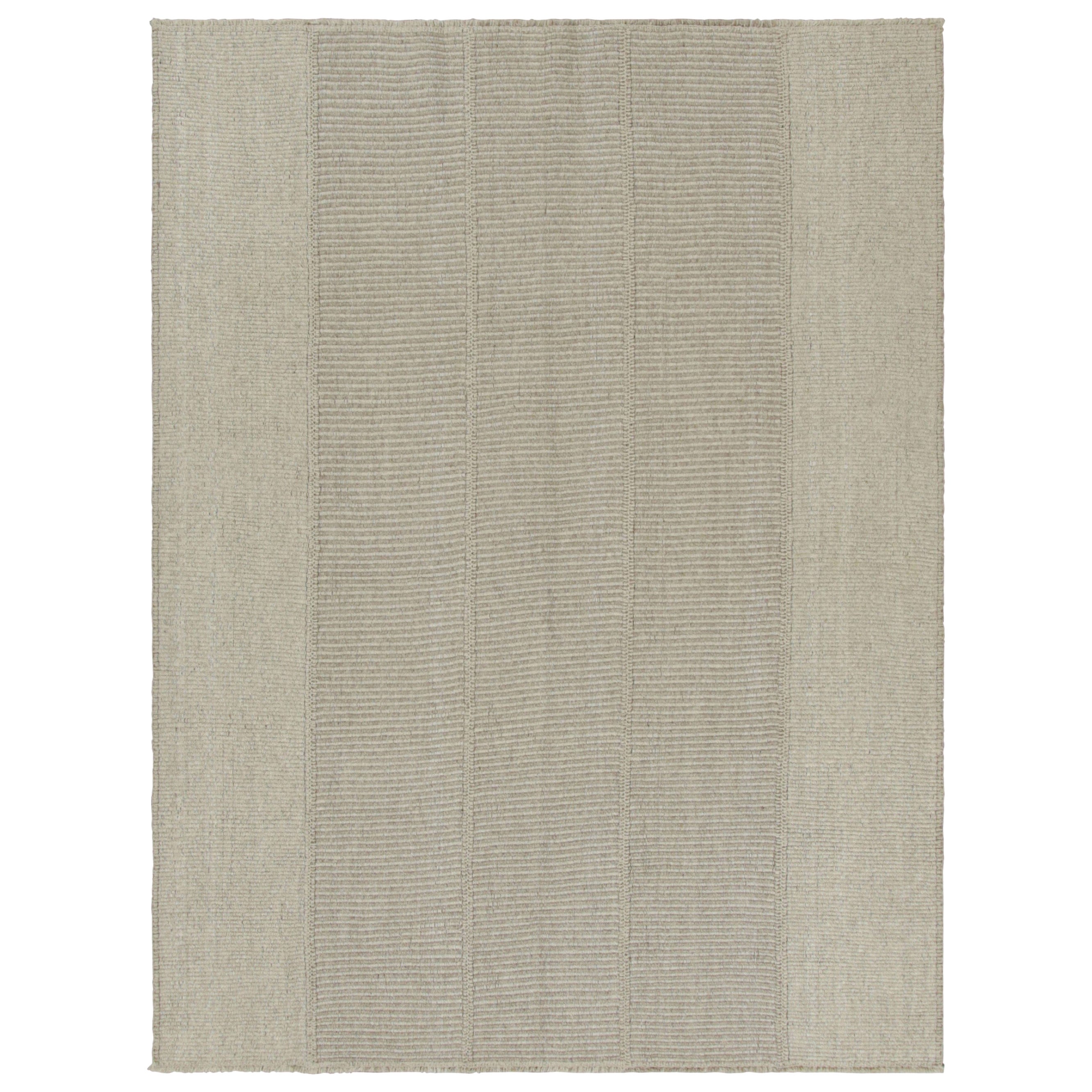 Rug & Kilim’s Contemporary Kilim with Textural Beige, Taupe and Cream Stripes