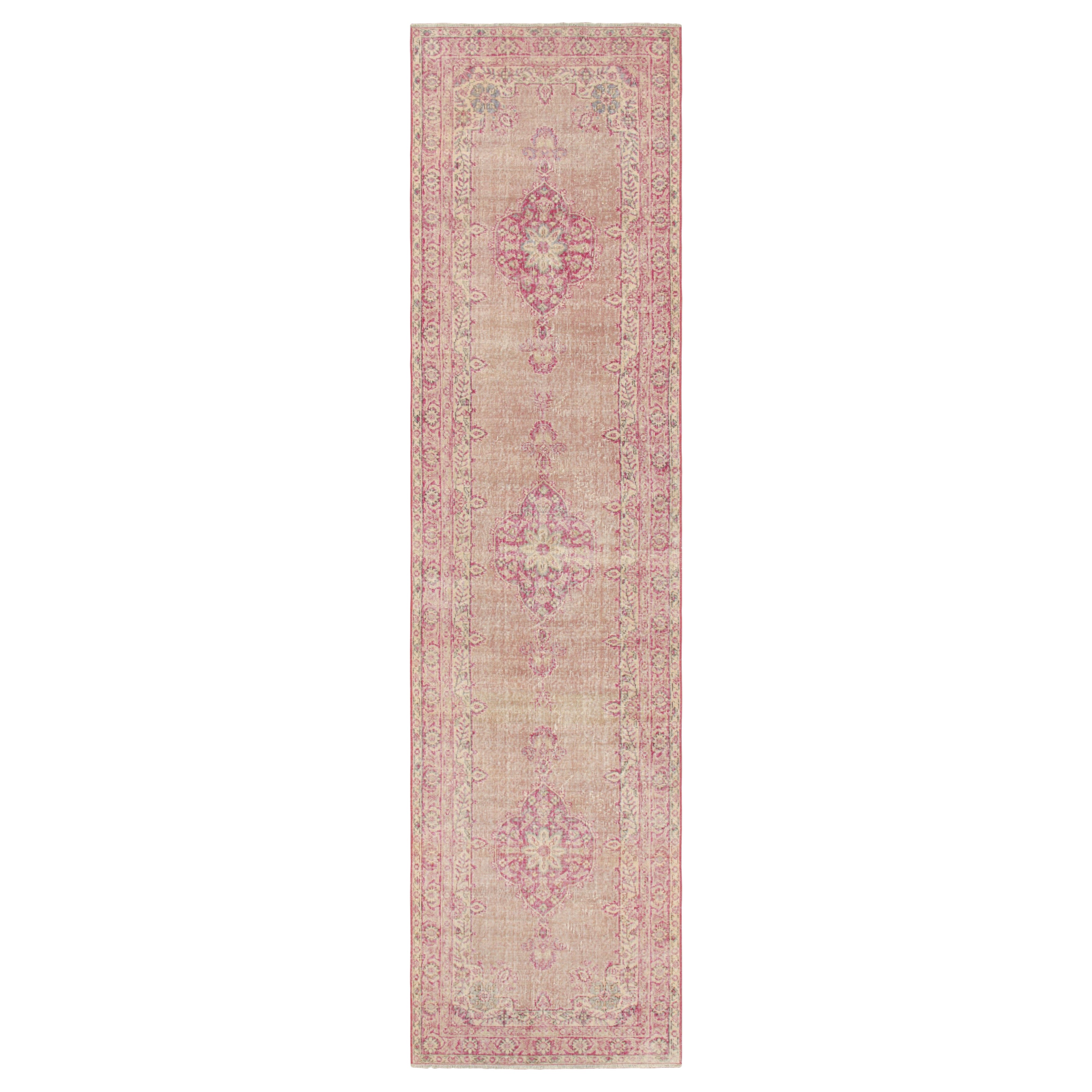 Alfombra Corredera Turca Vintage Rosa con Medallones Florales - Rug & Kilim