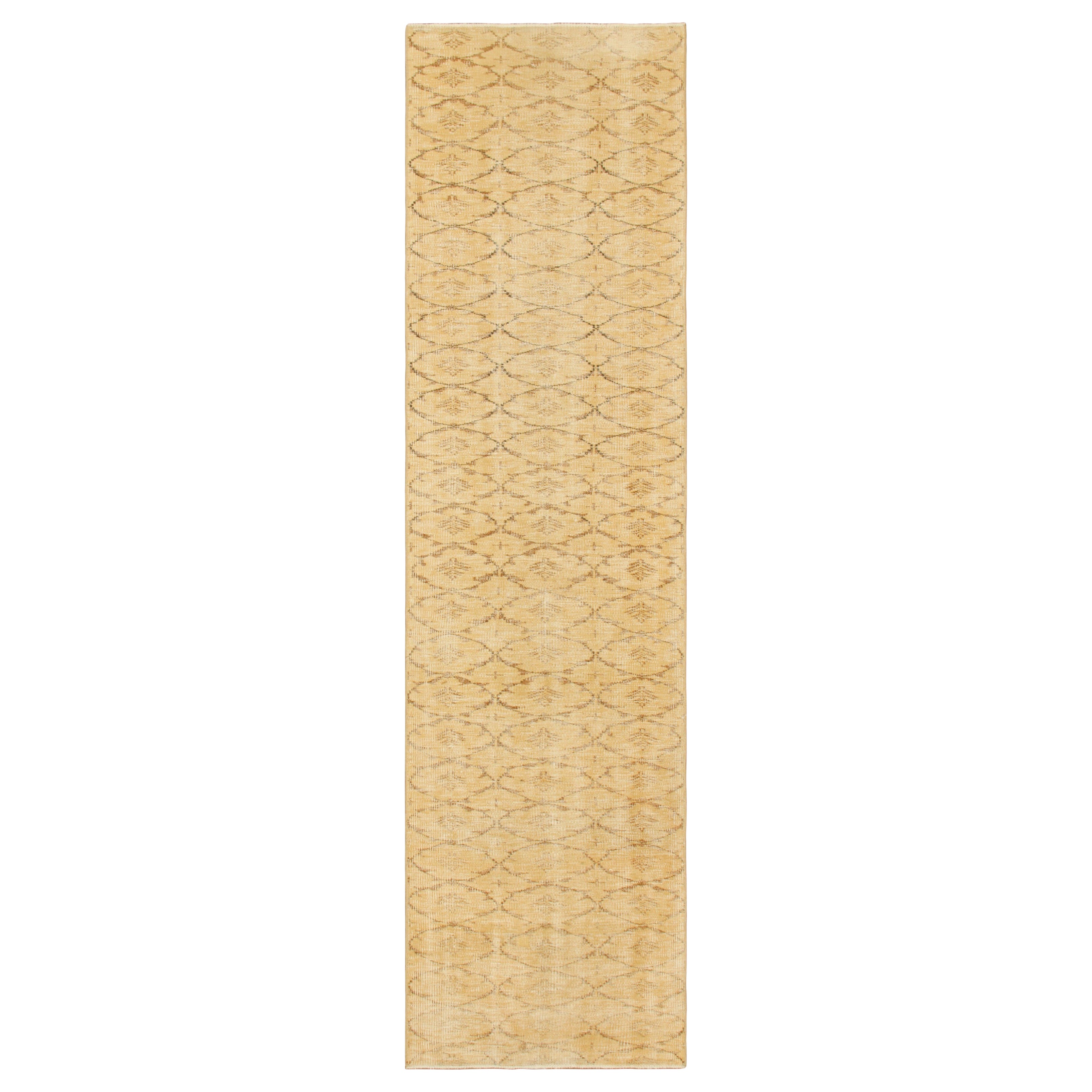 Vintage Turkish Runner Rug in Gold with Geometric Patterns - Rug & Kilim