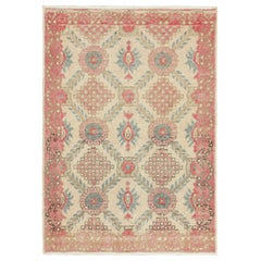 Vintage Turkish Runner Rug with Beige & Pink Geometric Patterns - Rug & Kilim