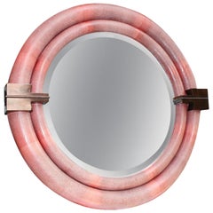 A Large Round Python-Skin Mirror signed Karl Springer