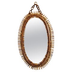 Mid Century Bamboo Oval Wall Mirror Designed by Franco Albini, Italy 60