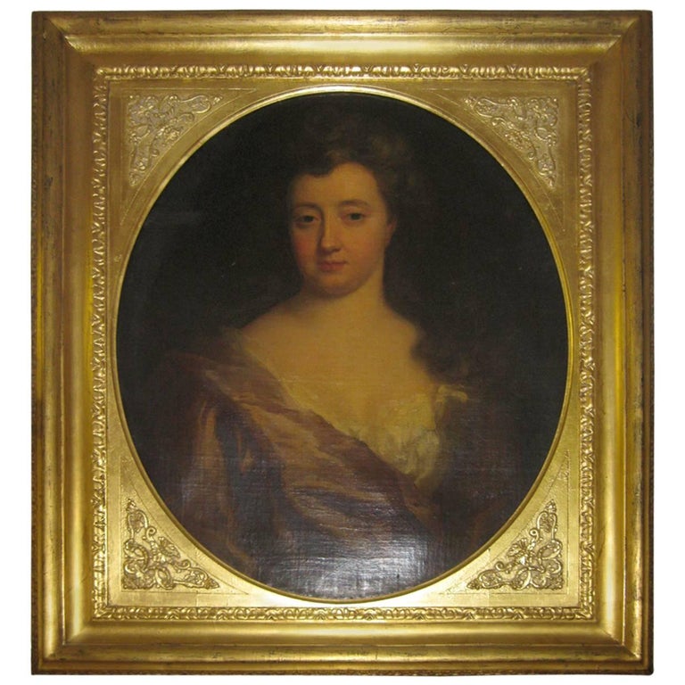 18th century Portrait of Lady Oil on Canvas in Giltwood Frame For Sale