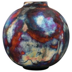 Raaquu Raku Fired Large Globe Vase S/N0000626 Centerpiece Art Series