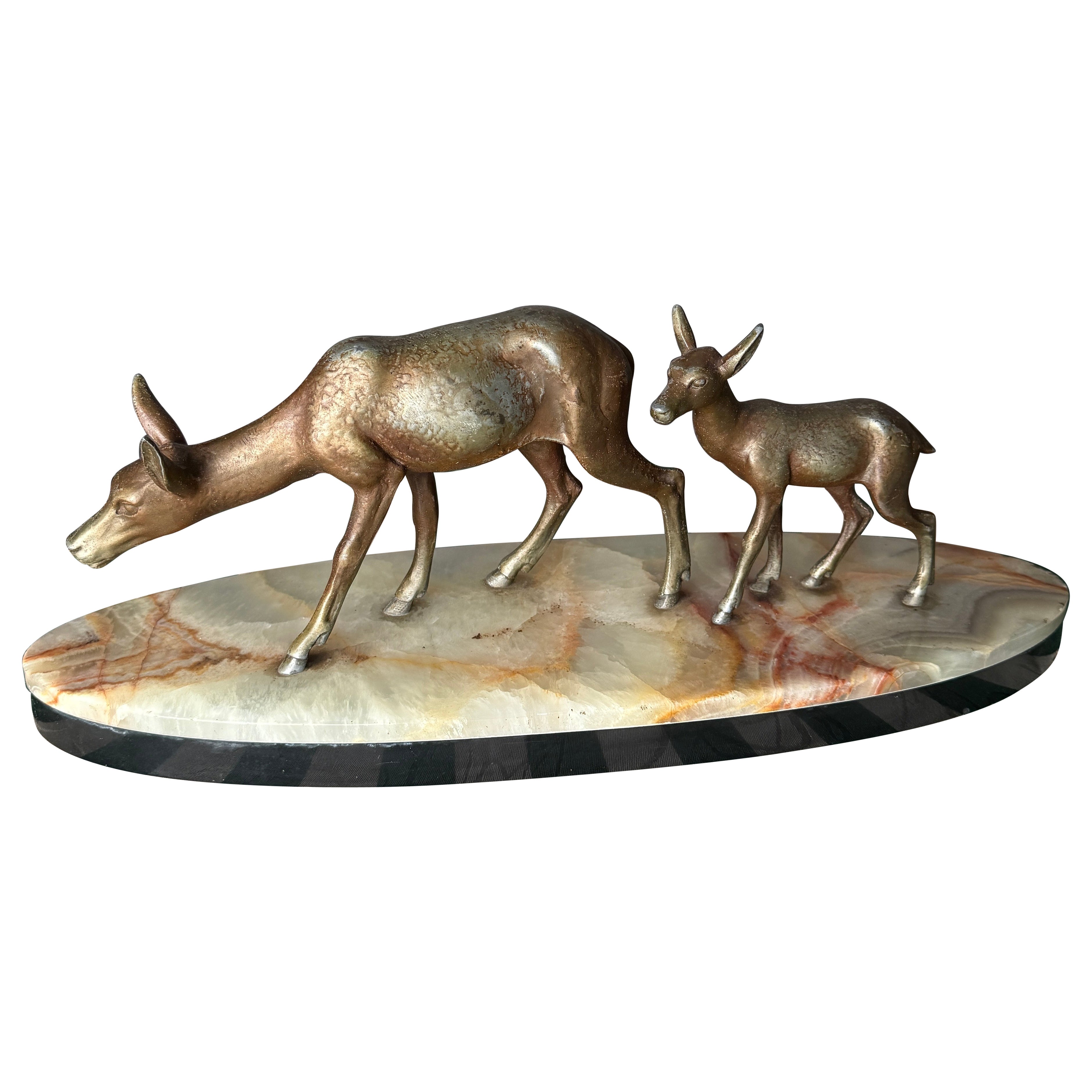 Art Deco Spelter Sculpture of 2 Deers