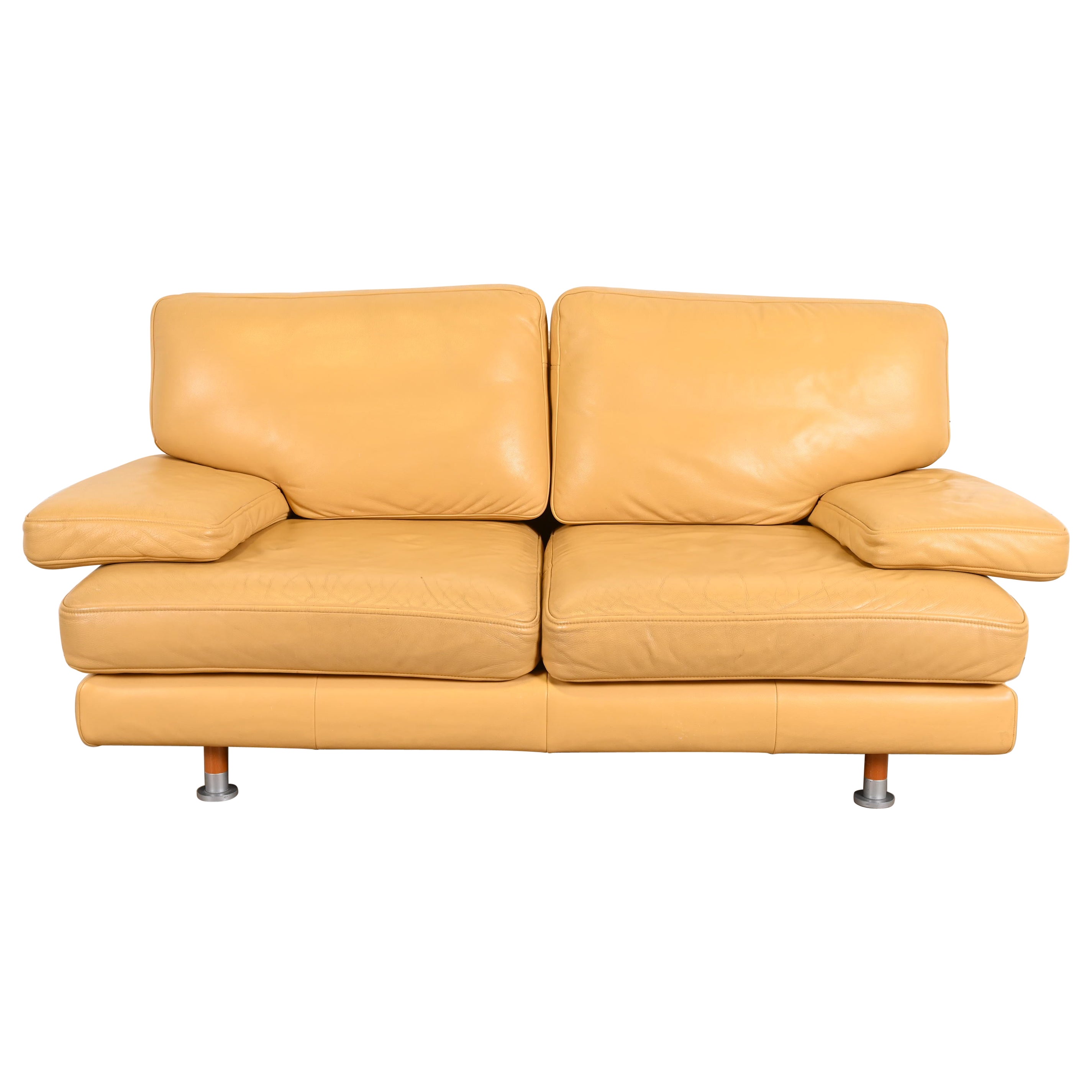 Ligne Roset Modern Yellow Leather Sofa or Loveseat