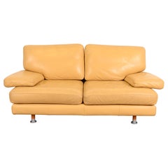 Ligne Roset Modern Yellow Leather Sofa or Loveseat