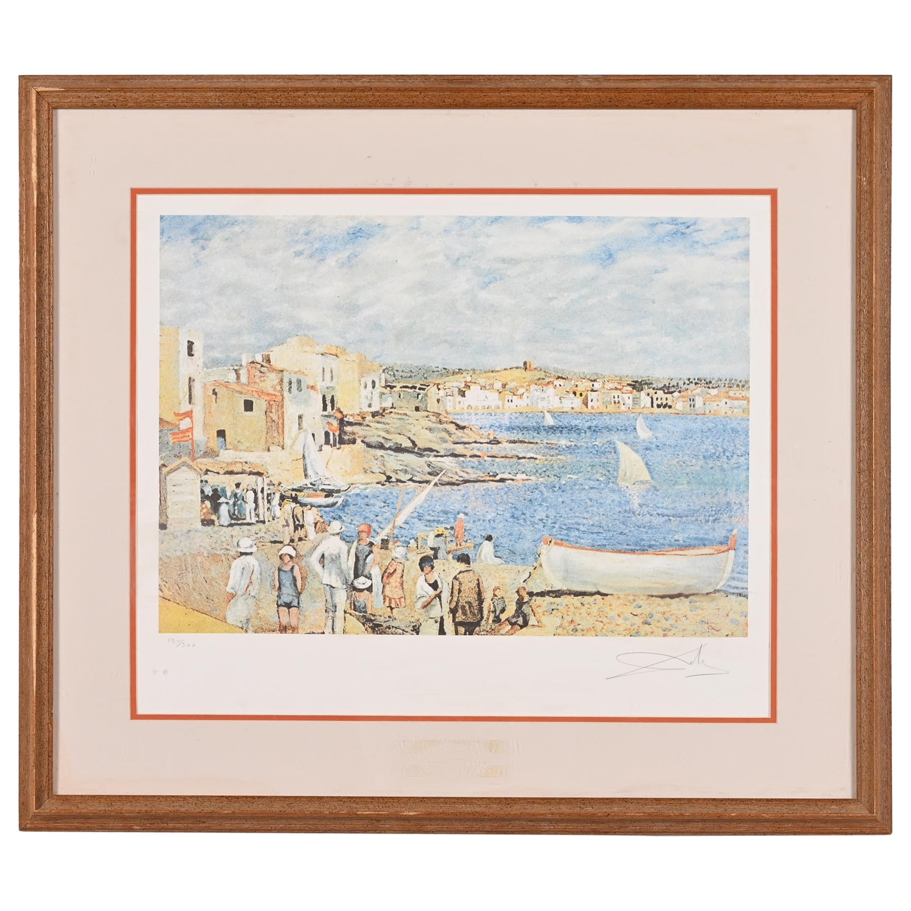 Litografia originale firmata Salvador Dalì "Spiaggia di Llaner a Cadaqués" con cornice