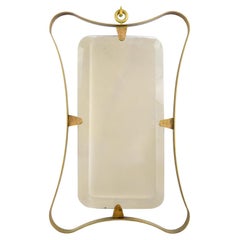 1940 Italian Mirror in Brass and Patina with Hook in Cast Bronze
