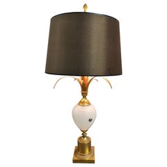 Brass and Opaline Pineapple Leaf Table Lamp, 1960s