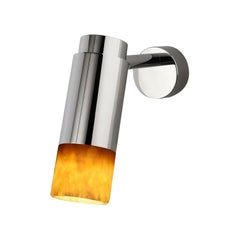 Customizable Wall Lamp 'Donya Pivot', Amber Cylinder Onyx, Polished Steel
