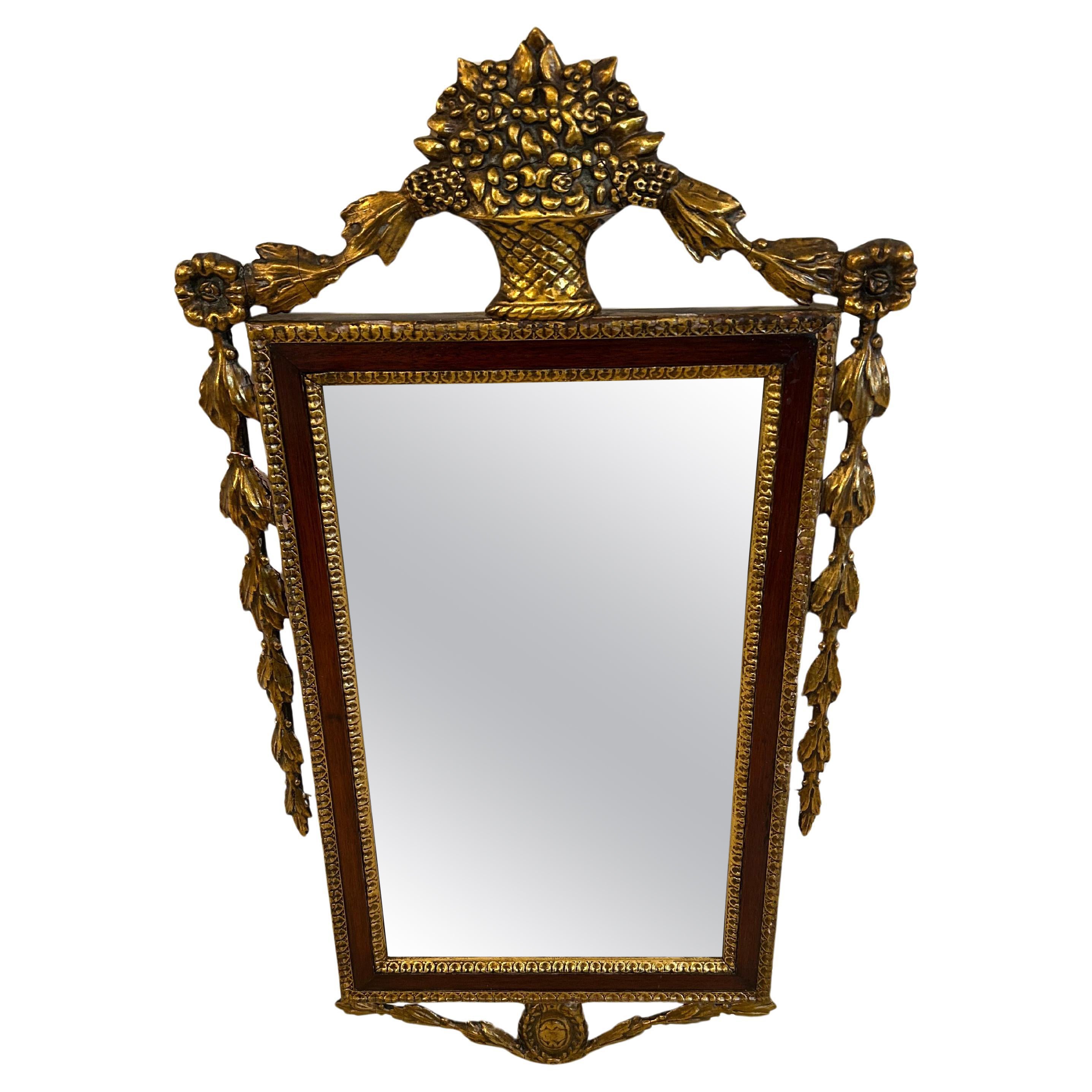 Elegant Antique Regency Mirror with Gilding and Flower Basket