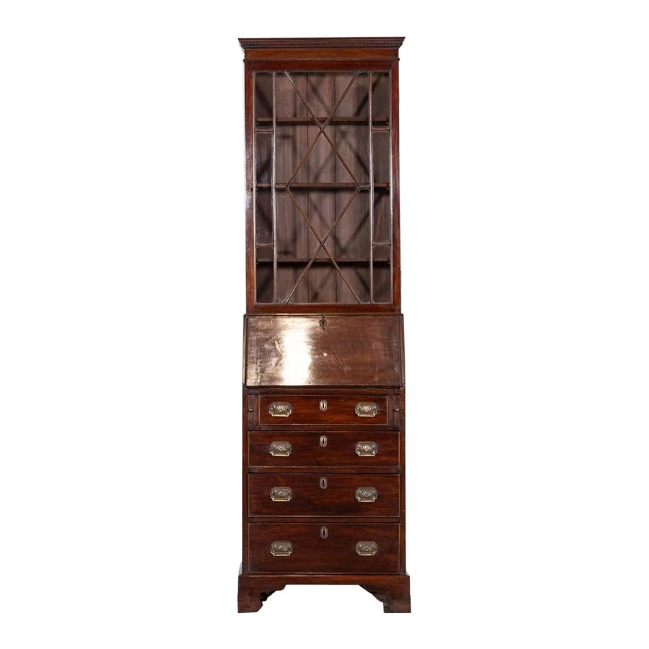 George III Diminutive English Mahogany Glazed Bookcase Bureau
