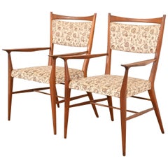 Paul McCobb for Directional Sculpted Walnut Armchairs, Pair