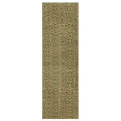 Vintage Turkish Runner Rug in Green with Floral Patterns - Rug & Kilim