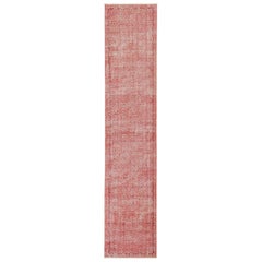 Alfombra Corredera Turca Vintage, Rosa Salmón y Rojo con Motivos Florales - Rug & Kilim
