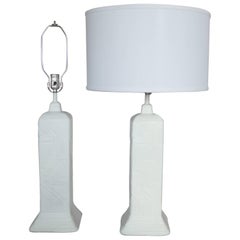 Pair of Matte White Skyscraper Styled Table Lamps