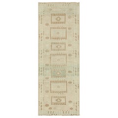 Vintage Turkish Runner Rug with Beige-Brown Geometric Patterns - Rug & Kilim