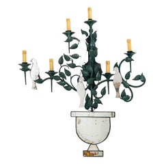 Grande applique a specchio con uccelli su traliccio verde, Francia, anni '40