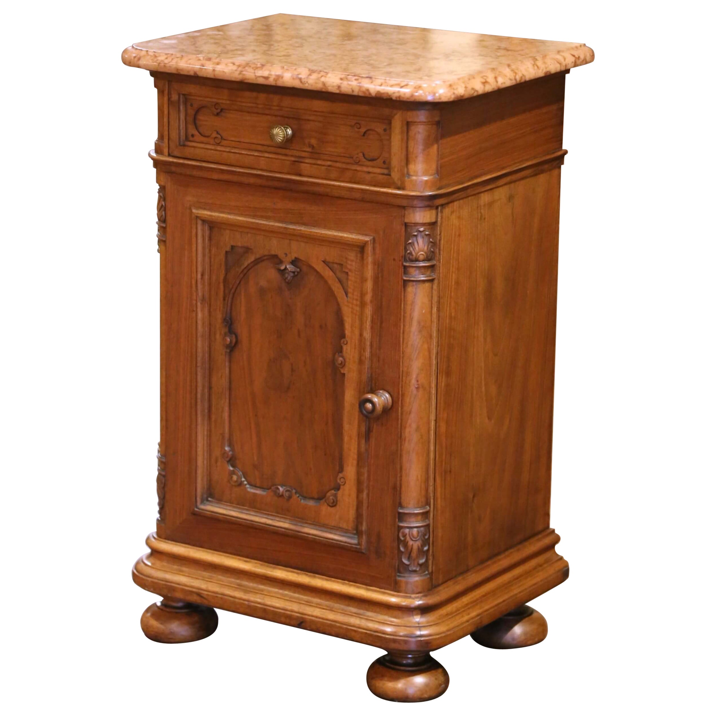 19th Century French Louis Philippe Walnut Nightstand with Marble Top