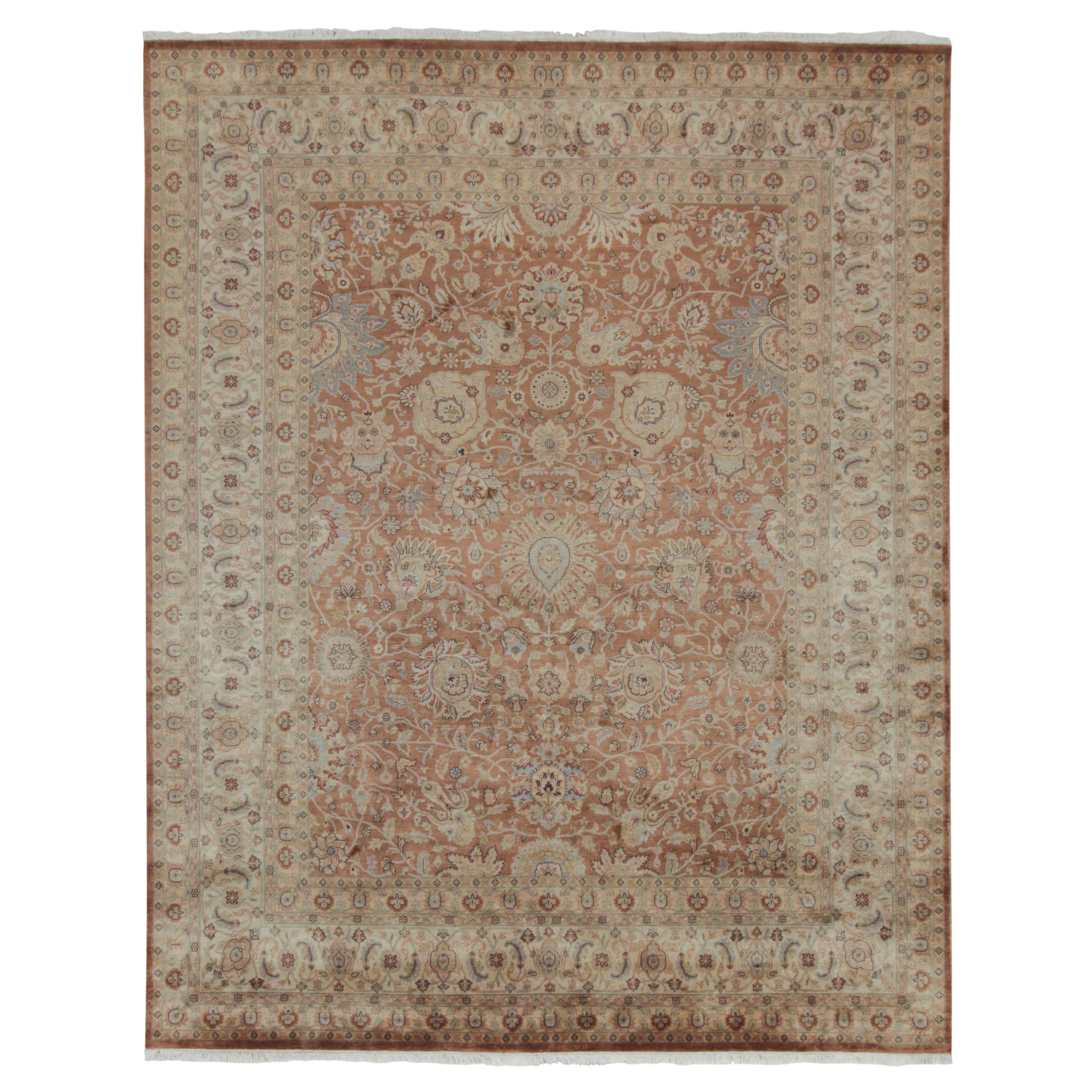 Alfombra persa de estilo Tabriz de Rug & Kilim con motivos florales en óxido, marrón y azul