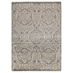 Rug & Kilim’s Classic Style Rug with Gray, Beige and Gold Floral Medallions