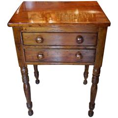 Walnut Two-Drawer Side Table with Turned Legs, 19th Century