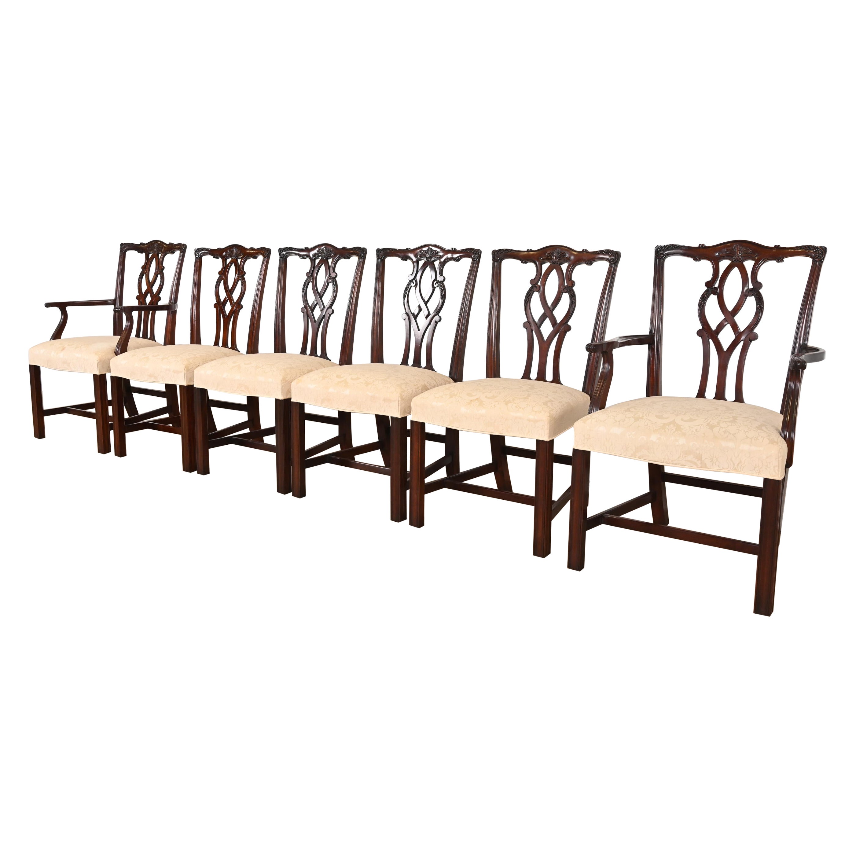 Kindel Furniture Georgian Carved Mahogany Dining Chairs, Set of Six