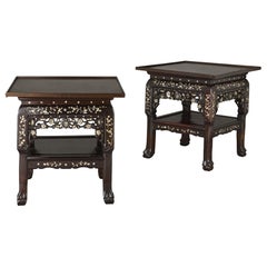 Pair of Early 20th Century Chinese Mother-of-Pearl Inlaid Wooden Stands