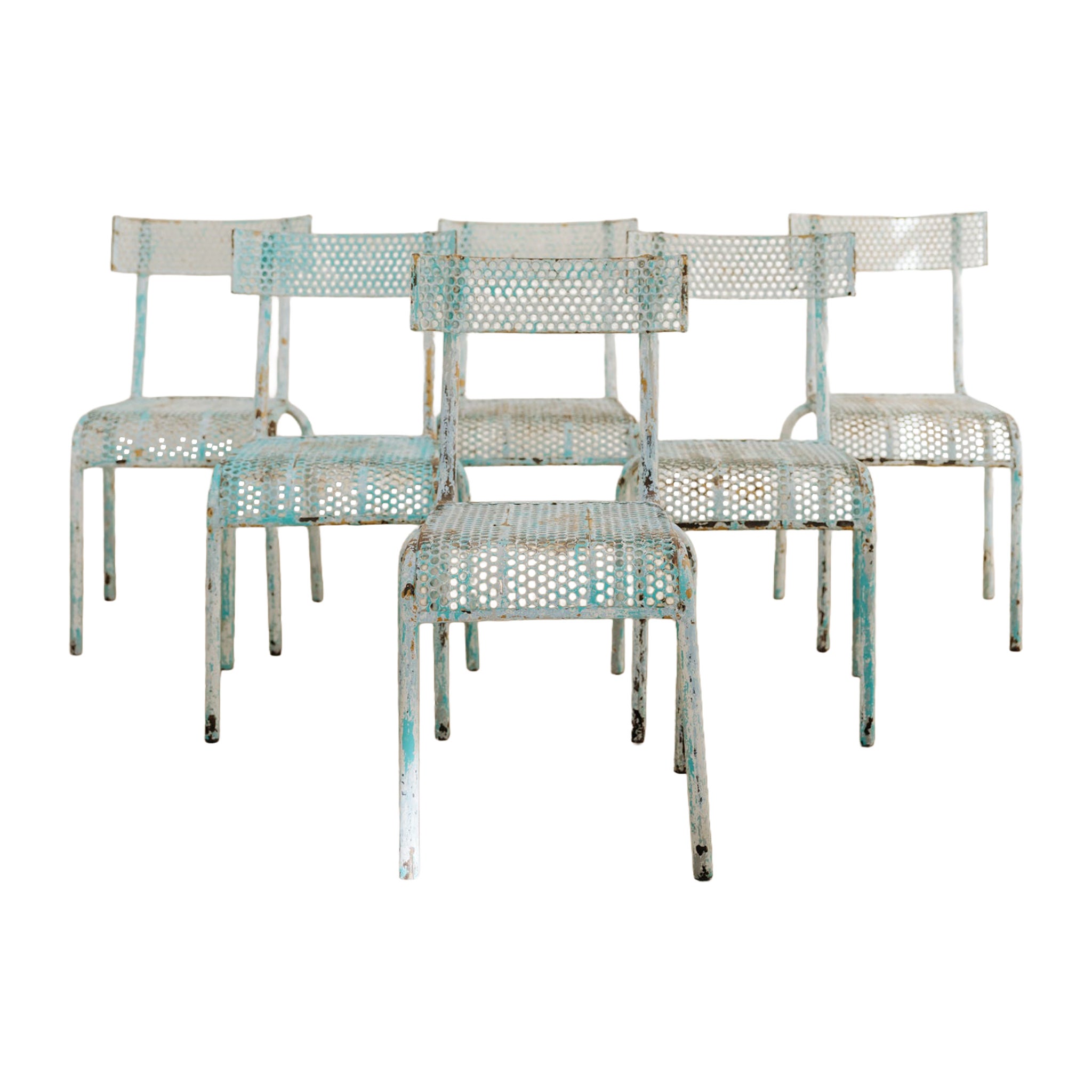 set of six 1950's René Malaval perforated metal chairs ...