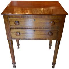 Mahogany Two-Drawer Side Table with Turned Legs, 19th Century