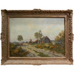 Hague School Oil Depicting a Small Cottage beside a Rutted Road, 20th Century