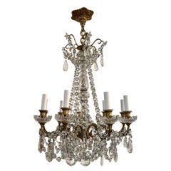 Antique French Cut Crystal and Gold Bronze 8 Light Chandelier, Circa 1890.