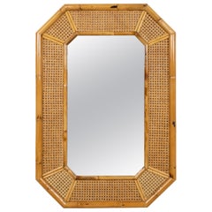 Midcentury Rattan and Bamboo Wall Mirror Vivai Del Sud Style, Italy 1970s