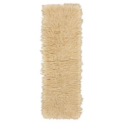 Vintage Tulu Shag Runner Rug in Beige and Cream with High Pile - Rug & Kilim