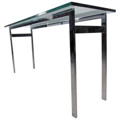 Mid-Century Milo Baughman Style Chrome and Glass Console Table 10