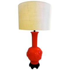 Tall Monumental Red/Orange Ceramic Crackle Finish Pottery Lamp