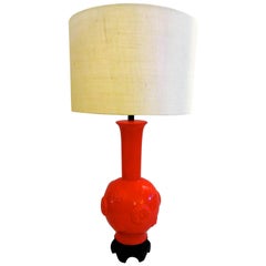 Tall Monumental Red/Orange Ceramic Crackle Finish Pottery Lamp