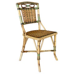 Französischer Coastal-Rattan-Bistro-Beistellstuhl mit Schleifendetails aus der Mitte des 20. Jahrhunderts