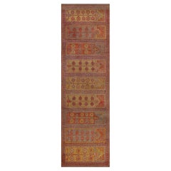 Antique Circa-1900 Traditional Red and Yellow Wool Paneled Khotan Runner