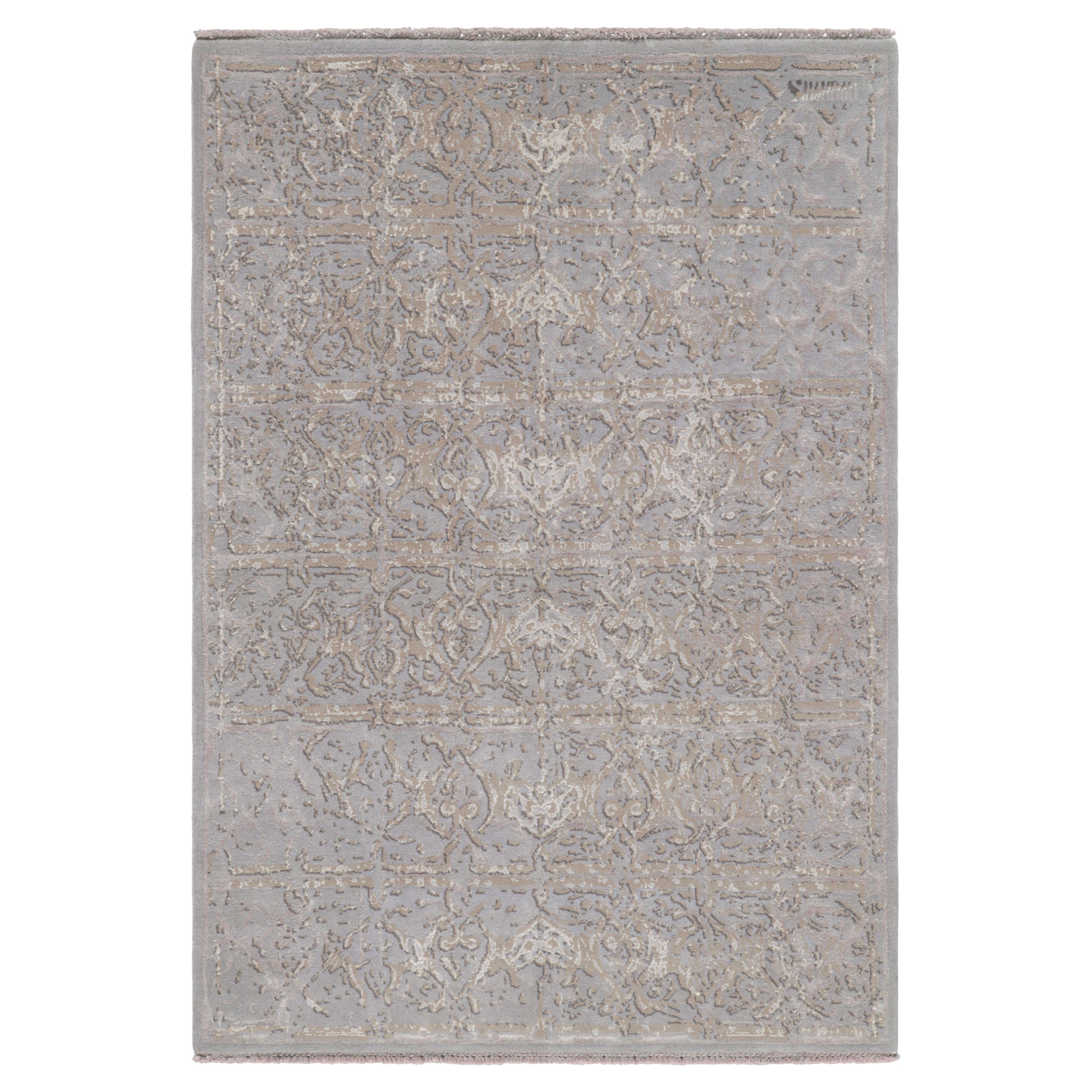 Rug & Kilim's Modern Abstract Runner Rug in Silver-Gray Sasan (Tapis de course abstrait moderne en argent et gris Sasan)