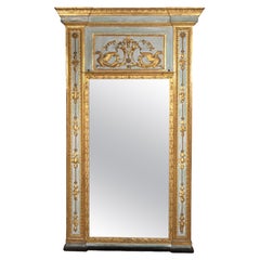 Italian Neoclassic Blue Painted And Parcel Gilt Pier Mirror