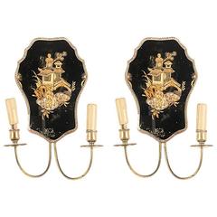 French Reverse-Painted Mirrored Sconces